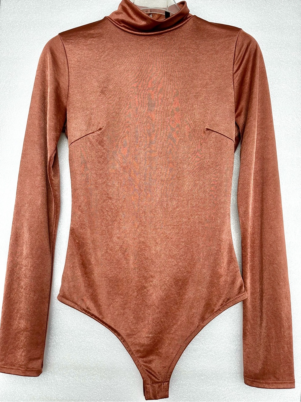 Long Sleeve Mock Neck Bodysuit in Copper